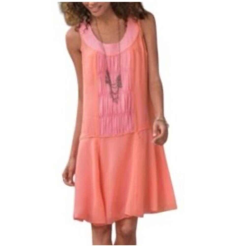 Sundance Women's 6 Dress 100% SILK Gatsby Style Coral Unlined Sheered Sleeveless